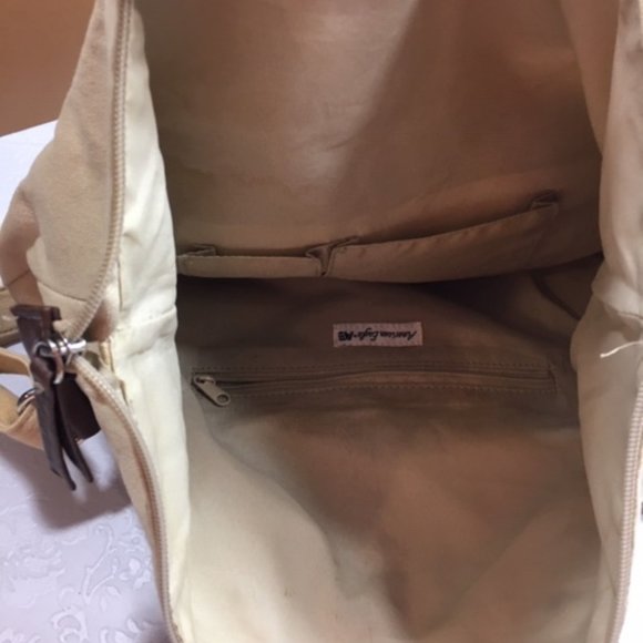 American Eagle Rugged Canvas Leather Zip Tote Shoulder Handbag 15"x14.5" - Picture 9 of 16